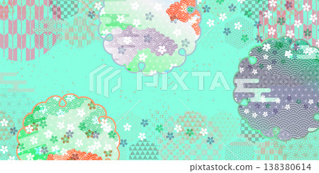 A Japanese-style traditional pattern decorative background featuring cherry blossoms. A Japanese-style traditional pattern decorative background featuring cherry blossoms. 138380614