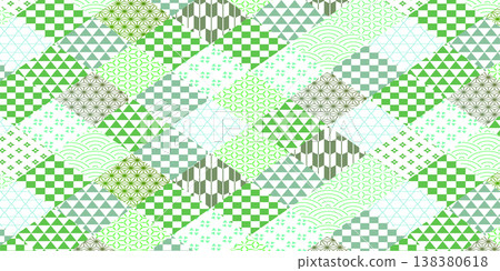 Traditional Japanese green patchwork pattern Traditional Japanese green patchwork pattern 138380618