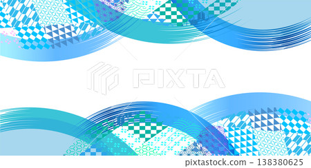 Blue Japanese-style geometric pattern and wave background frame Blue Japanese-style geometric pattern and wave background frame 138380625