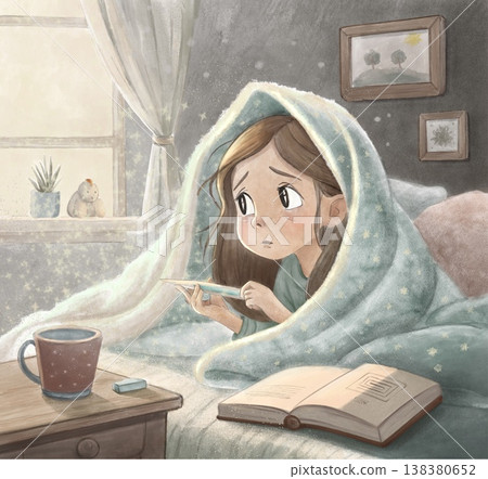 Girl Reading Under Blanket with Magic Sparkles Girl Reading Under Blanket with Magic Sparkles 138380652