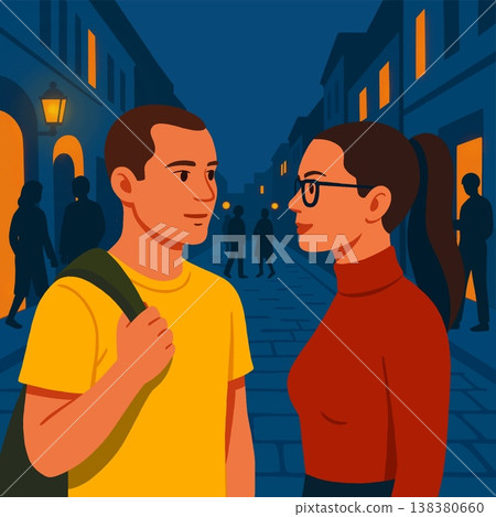 Couple Talking on a Cozy Night Street Couple Talking on a Cozy Night Street 138380660