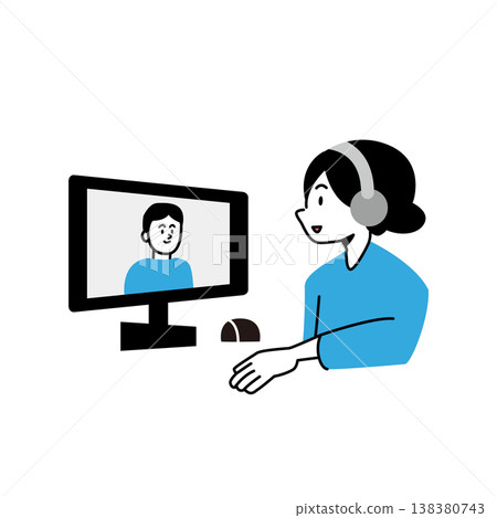 Vector illustration of a woman having an online meeting Vector illustration of a woman having an online meeting 138380743