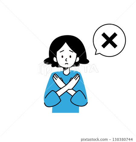 一位女士用雙手比劃「X」的向量插圖。 一位女士用雙手比劃「X」的向量插圖。 138380744