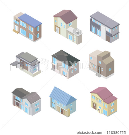 一組獨立式住宅的插圖。 138380755
