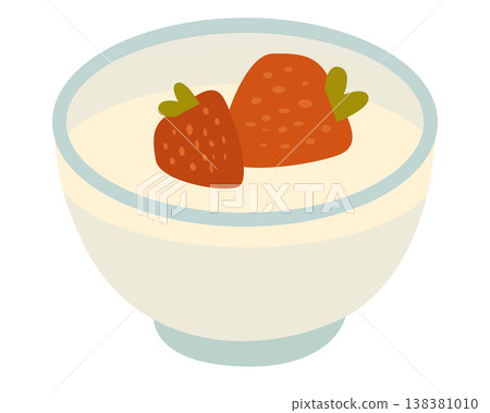 Delicious yogurt topped with ripe strawberries. Delicious yogurt topped with ripe strawberries. 138381010