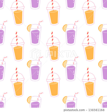 Drink smoothie pattern flat hand-drawn summer beverage background juice cocktail wallpaper cafe menu textile decoration 138381168