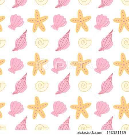 Sea Shell and Starfish Seamless Pattern Cute Pastel Vector Illustration Marine Life Surface Design for Baby Textile and Nursery Wallpaper Sea Shell and Starfish Seamless Pattern Cute Pastel Vector Illustration Marine Life Surface Design for Baby Textile and Nursery Wallpaper 138381189
