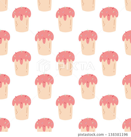 Seamless easter cake pattern in cute flat style with pastel colors. Perfect for textile, wrapping paper, and bakery design. Sweet modern dessert background. 138381196