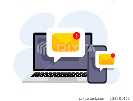 Laptop and Smartphone with New Email Notification Stock Illustration. 138381452