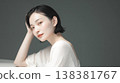 Table and a translucent female beauty portrait; product placement image for product shots. 138381767