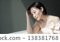 Table and a translucent female beauty portrait; product placement image for product shots. 138381768