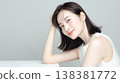 Table and a translucent female beauty portrait; product placement image for product shots. 138381772