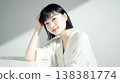 Table and a translucent female beauty portrait; product placement image for product shots. 138381774