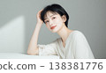 Table and a translucent female beauty portrait; product placement image for product shots. 138381776