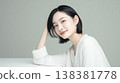 Table and a translucent female beauty portrait; product placement image for product shots. 138381778