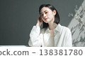 Table and a translucent female beauty portrait; product placement image for product shots. 138381780