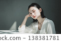 Table and a translucent female beauty portrait; product placement image for product shots. 138381781