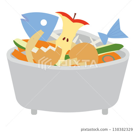 Illustration of food waste in a corner sink strainer Illustration of food waste in a corner sink strainer 138382329