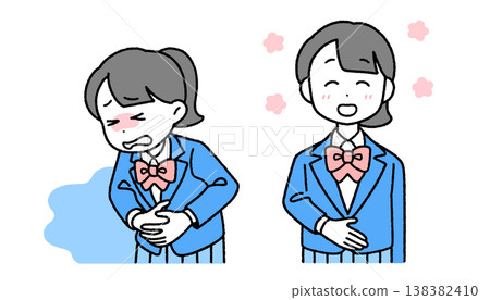 Illustration set of girls' stomach problems and how to improve them | Menstruation, stress, health Illustration set of girls' stomach problems and how to improve them | Menstruation, stress, health 138382410