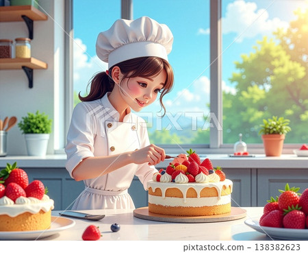 糕點師正在精心裝飾蛋糕。 糕點師正在精心裝飾蛋糕。 138382623