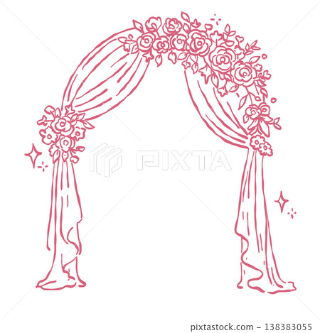Romantic floral wedding arch with draped fabric ceremony backdrop elegant bridal altar decoration line art clipart Romantic floral wedding arch with draped fabric ceremony backdrop elegant bridal altar decoration line art clipart 138383055