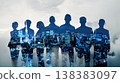 A business team integrated with the city symbolizes a global strategy and a future-oriented approach. 138383097