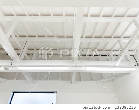 Architectural design space with white wooden ceilings and beams Architectural design space with white wooden ceilings and beams 138383239