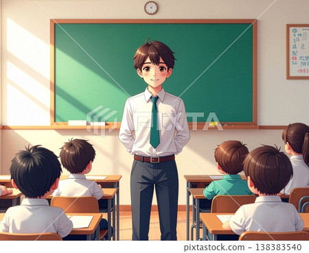 A smiling teacher giving a lesson. A smiling teacher giving a lesson. 138383540