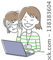An illustration of a woman working on her computer and smiling while talking to a client on her smartphone, but secretly feeling disheartened. An illustration of a woman working on her computer and smiling while talking to a client on her smartphone, but secretly feeling disheartened. 138383604