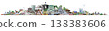 A collection of illustrations of tourist destinations in Japan, mainly in the Chubu region. 138383606