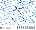 A seamless background pattern tiled with blue and green abstract grids. 138383608