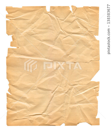 Brown crumpled lined paper isolated on white Brown crumpled lined paper isolated on white 138383677