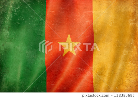 Old vintage flag of Cameroon, worn and stained Old vintage flag of Cameroon, worn and stained 138383695