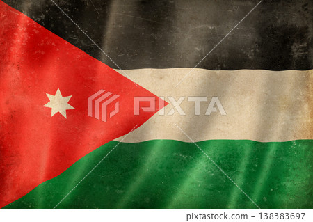 Old vintage flag of Jordan, worn and stained Old vintage flag of Jordan, worn and stained 138383697