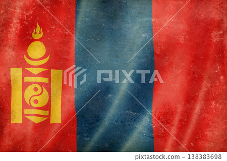 Old vintage flag of Mongolia, worn and stained Old vintage flag of Mongolia, worn and stained 138383698