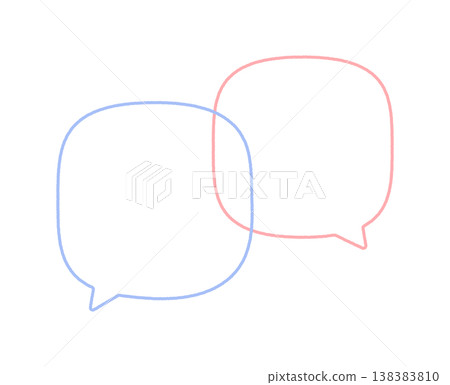 Two hand-drawn speech bubbles in blue and pink lines - simple and stylish text frames, perfect for ratings or conversations. 138383810