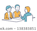 An illustration of an elderly couple discussing a problem. 138383851