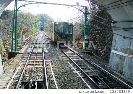 Kyoto, Yawata City: Tunnel and cable car (Iwashimizu Hachimangu Shrine approach cable car) (early spring) 138383859