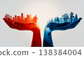 A future-oriented concept symbolizing a balance between urban development and the natural environment. 138384004
