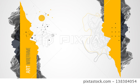 Trendy abstract wireframe background. Mountain art elements. Surface illustration. Vector. 138384054