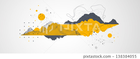 Trendy abstract wireframe background. Mountain art elements. Surface illustration. Vector. Trendy abstract wireframe background. Mountain art elements. Surface illustration. Vector. 138384055
