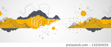 Trendy abstract wireframe background. Mountain art elements. Surface illustration. Vector. Trendy abstract wireframe background. Mountain art elements. Surface illustration. Vector. 138384058