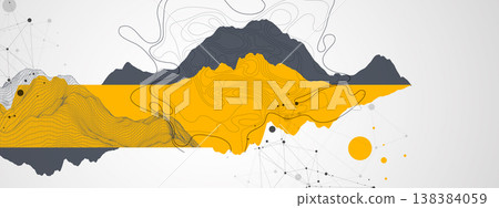Trendy abstract wireframe background. Mountain art elements. Surface illustration. Vector. Trendy abstract wireframe background. Mountain art elements. Surface illustration. Vector. 138384059