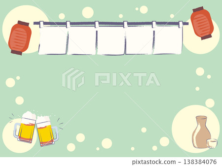 色彩鮮豔的居酒屋暖簾（日式吧台簾）框架 138384076