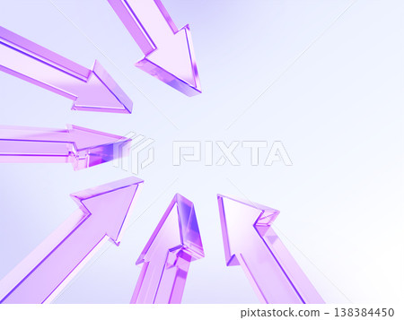 Hologram glass arrows pointing to center on blue 3d background. Purple transparent circle frame, triangular lines with space for text. Infographic elements for business presentation. 3D illustration 138384450