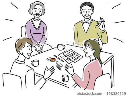 Family meeting where inheritance and other issues have been resolved (simple line drawing) Family meeting where inheritance and other issues have been resolved (simple line drawing) 138384519