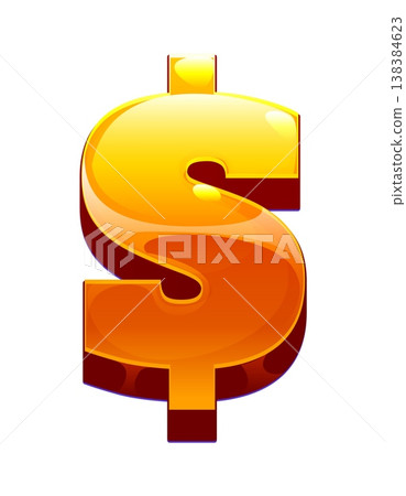 Cartoon casino gambling game icon of 3d glossy golden dollar symbol with highlights and orange gradients with luxurious metallic effect, isolated on white, emphasize money, wealth, luxury, prosperity 138384623