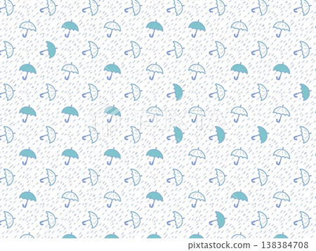 淺藍色雨傘、白色雨傘和雨滴圖案設計背景 淺藍色雨傘、白色雨傘和雨滴圖案設計背景 138384708