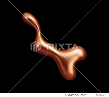 Copper metal drop, blob and liquid shape. Realistic 3d bronze copper droplet with glossy, molten texture. Organic vector drop for modern luxury branding and product packaging 138384726