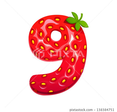 Cartoon strawberry, garden red berry alphabet font type, typeset number 8 eight. Farm berry typography number, ripe strawberry typeface vector digit. Forest fruit font numeral symbol figure 138384751